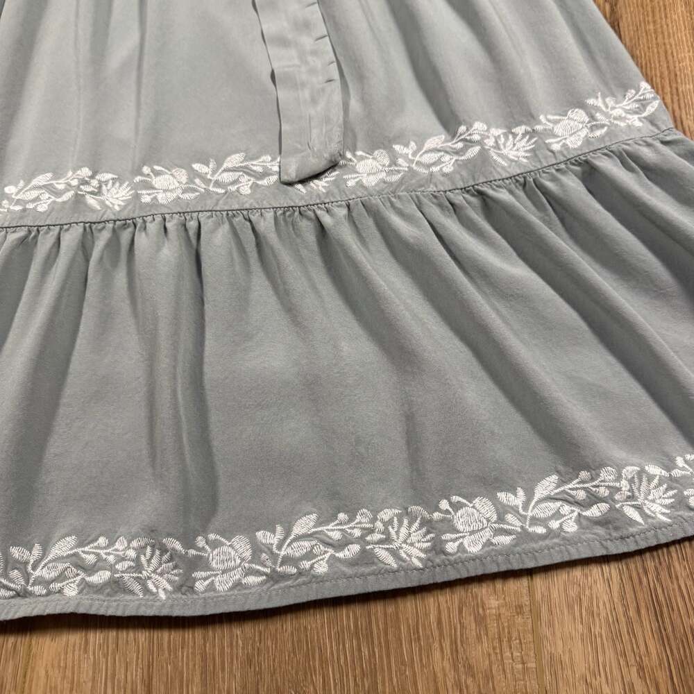Polagram Sage Green Embroidered Floral Ruffle Sleeve Midi Dress Size L - Picture 6 of 11